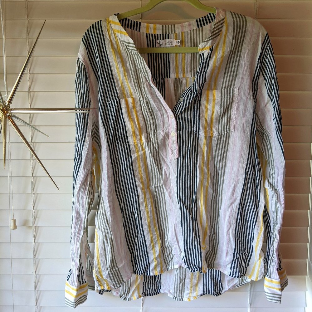 Carve Designs Striped Dylan Gauze Shirt Large